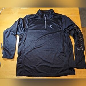 Browning Quarter Zip Men’s Shirt, Large Applique/Embroidery On Sleeve, Blk,LARGE
